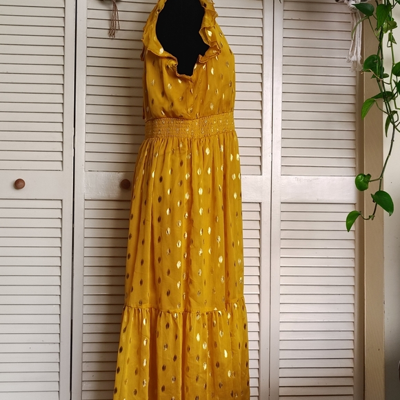 Lulus Yellow Sleeveless Dress with Gold Polka Dots - Picture 3 of 14